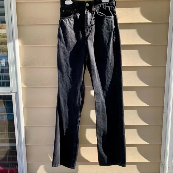 ZARA black high rise denim relaxed fit straight leg jeans EUC size‎ 0 - Picture 8 of 11